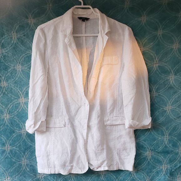 WHITE Pure Linen Blazer Jacket with measurement L - Picture 1 of 8